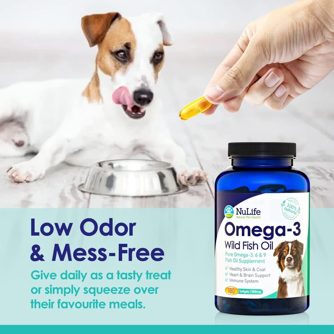 Fish Oil Omega 3 Capsules for Dogs, Skin & Coat, Shedding & Itch Relief, 180ct