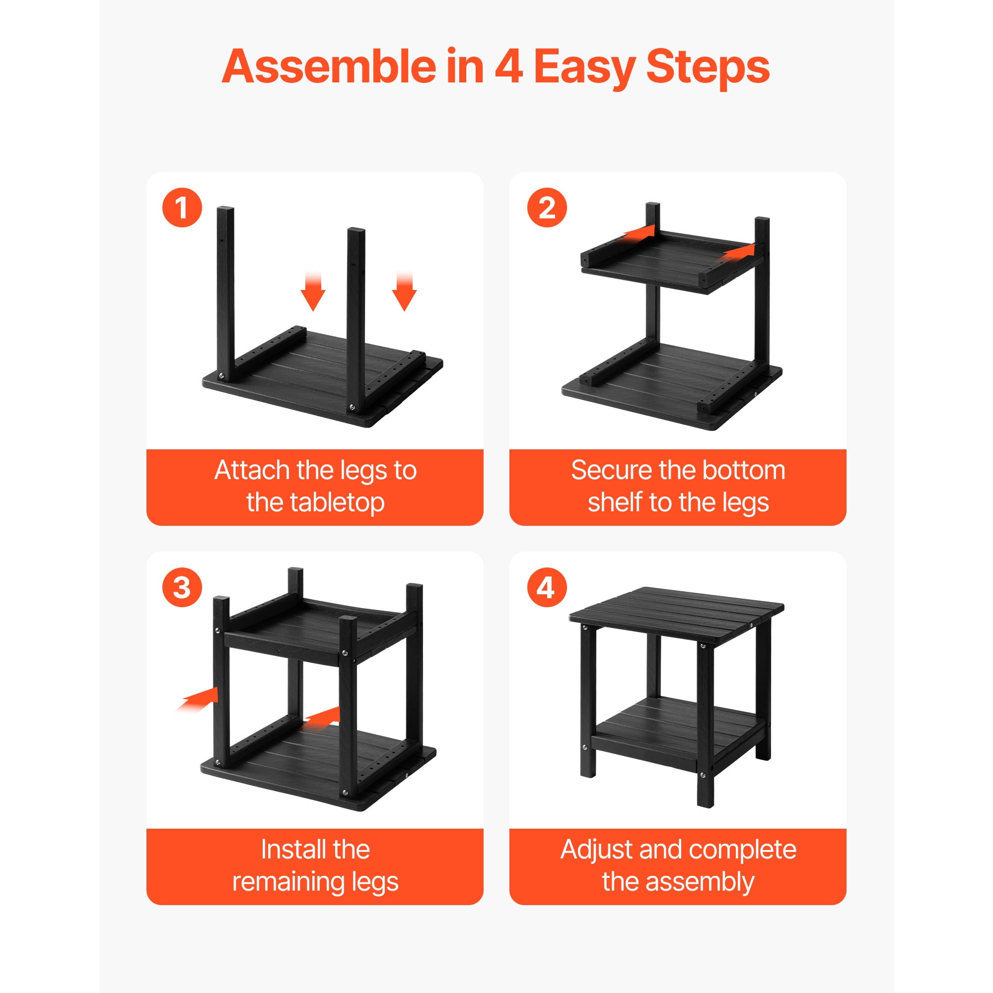KFFKFF Outdoor Side Table, 17.72W x 14.96D x 17.32H Inch, Double-Layer HDPE End Table for Easy Care, Durable in Various Weather Conditions, Suitable for Patio,Poolside, Porch, Indoor, Backyard, Black