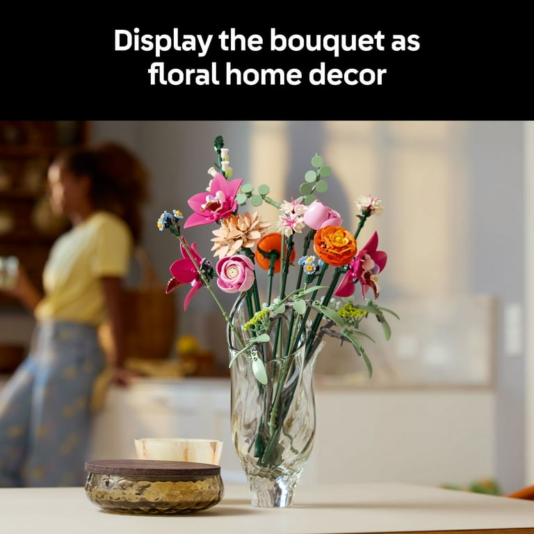 Crystals Flowers Botanical Collection - 490 Pcs Building Set With Pink Transparent Crystal Flowers