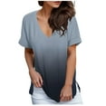 thumbnail image 2 of Womens Blouses T Shirts Fashion Loose Gradient V Neck Short Sleeve Ladies Clothing,Grey,3XL, 2 of 5