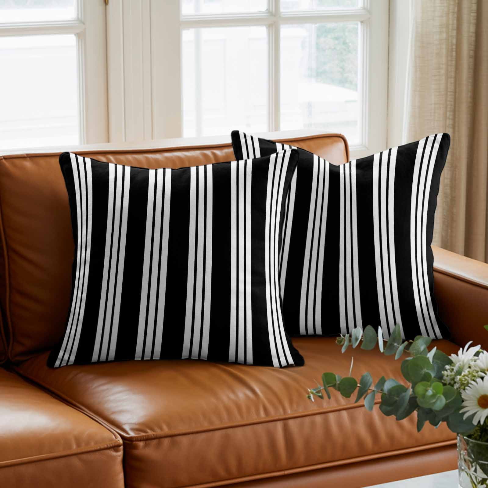 Throw Pillow Covers, Striped Black White Decorative Throw Pillow Covers 18x18 Inch, Farmhouse Line Stripes Classic Square Linen Pillow Cases for Couch/Living Room/Sofa