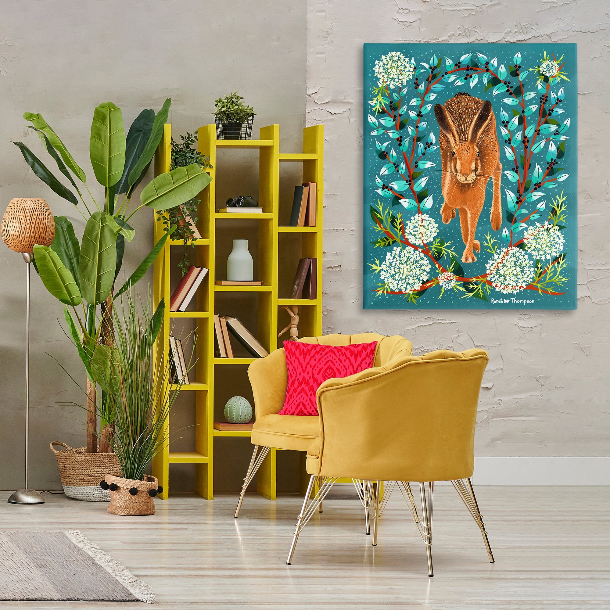 Stupell Industries Hare & Huckleberries Animals Painting Wrapped Canvas Art Print Wall Art, 36 x 48
