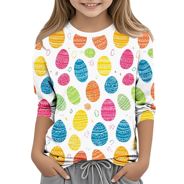 Blusas y camisas de cuello redondo y manga larga para niños, blusas/camisas de poliéster con estampado de corazones, mangas 3/4 y cuello redondo, elegantes e informales.
