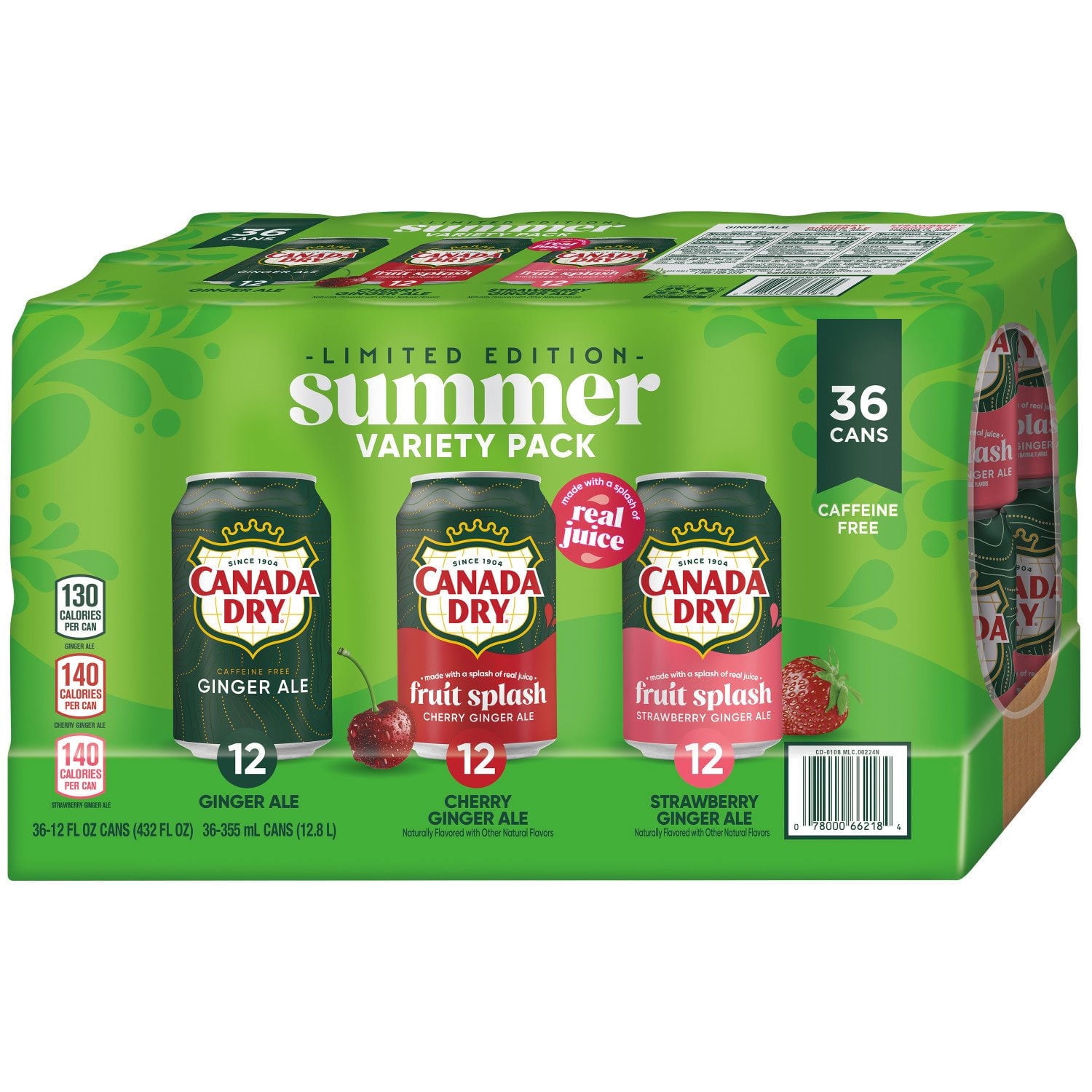 Canada Dry Ginger Ale Soda Summer Variety Pack, 12 fl oz Cans, 36 Pack