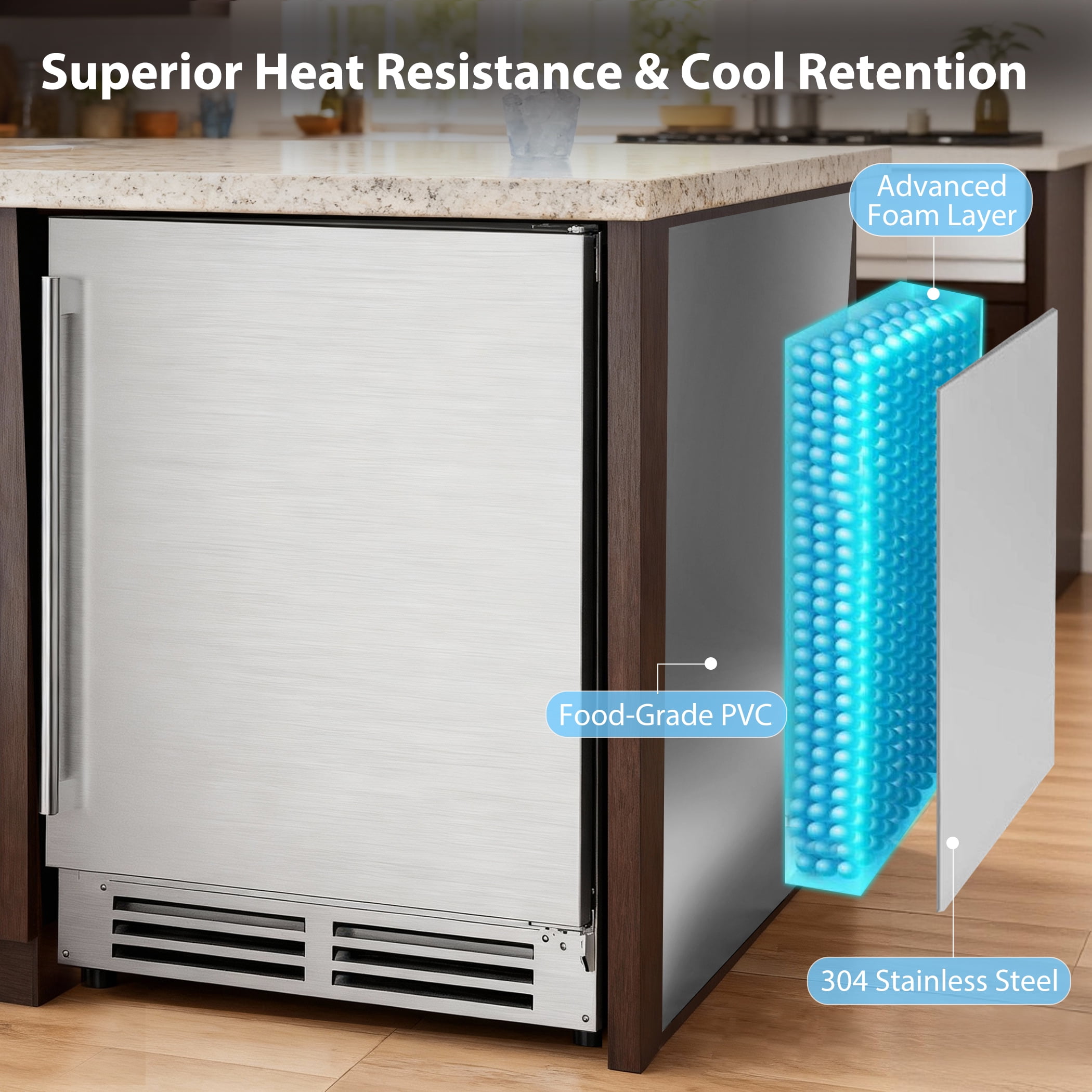 Coolake 24″ Outdoor Refrigerator for Patio, 5.3 Cu.ft/180 Cans Under Counter Beverage Cooler, Stainless Steel Built-in or Freestanding Weather Proof Beverage Fridge for Backyard Kitchen