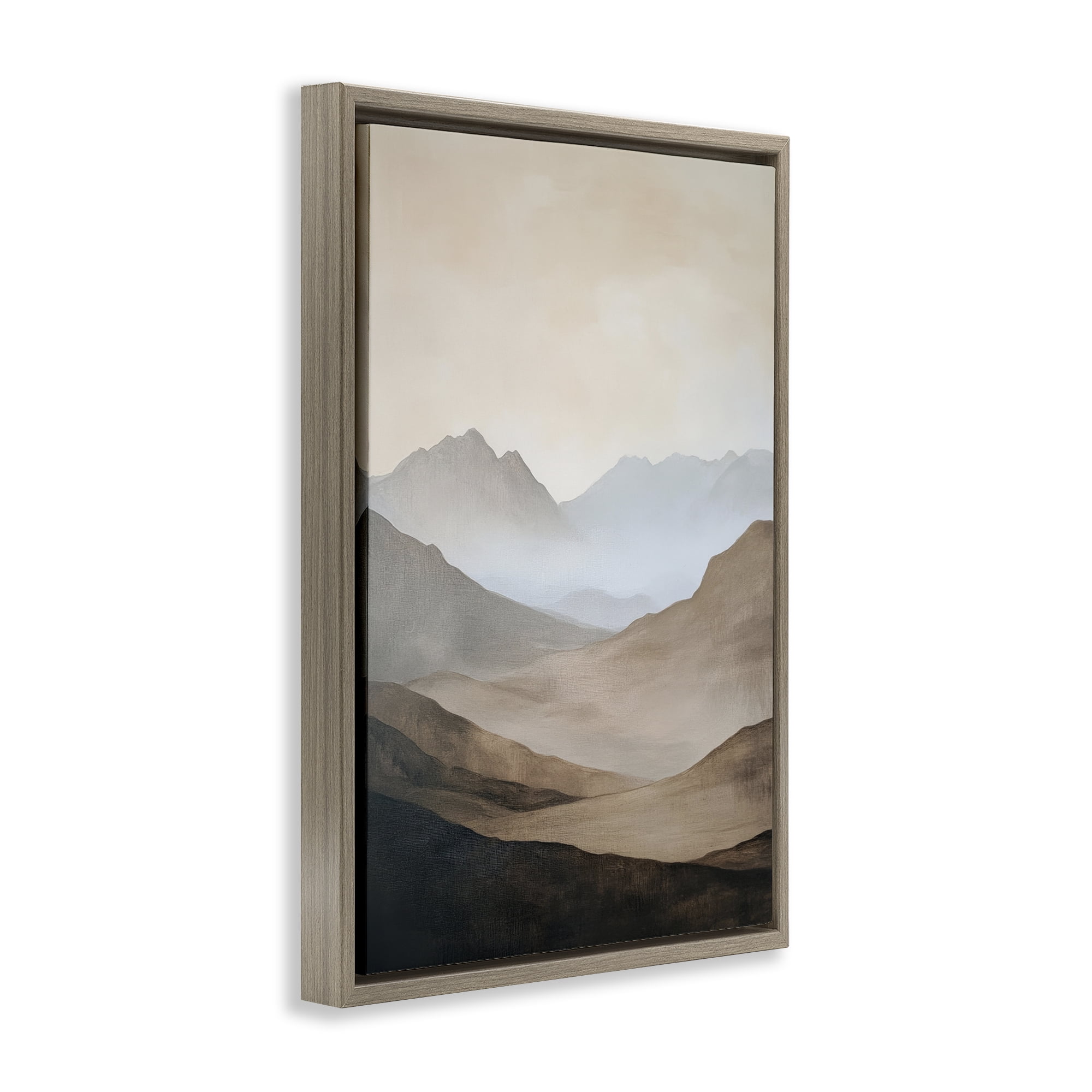 Stupell Industries Foggy Mountains Over Valley Brown Framed Floater Canvas Wall Art, design by Petal Prints Design