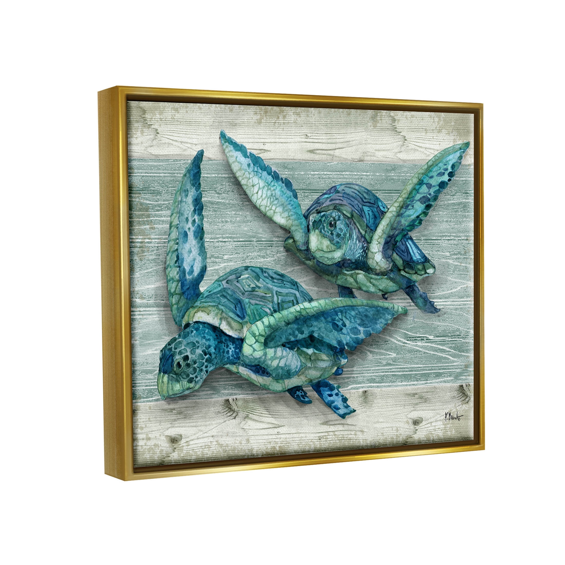 Stupell Industries Northpoint Sea Turtles Sealife Graphic Art Metallic Gold Floating Framed Canvas Print Wall Art, Design by Paul Brent