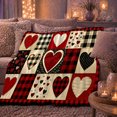 thumbnail image 6 of Rustic Buffalo Plaid Hearts Patchwork Design Cream Black, Playful Artistic Scene, Warm Flannel Blanket for Ranch House and Living Room, Animal Lovers Valentine's Day Gift, Artistic Home Decor, 6 of 9