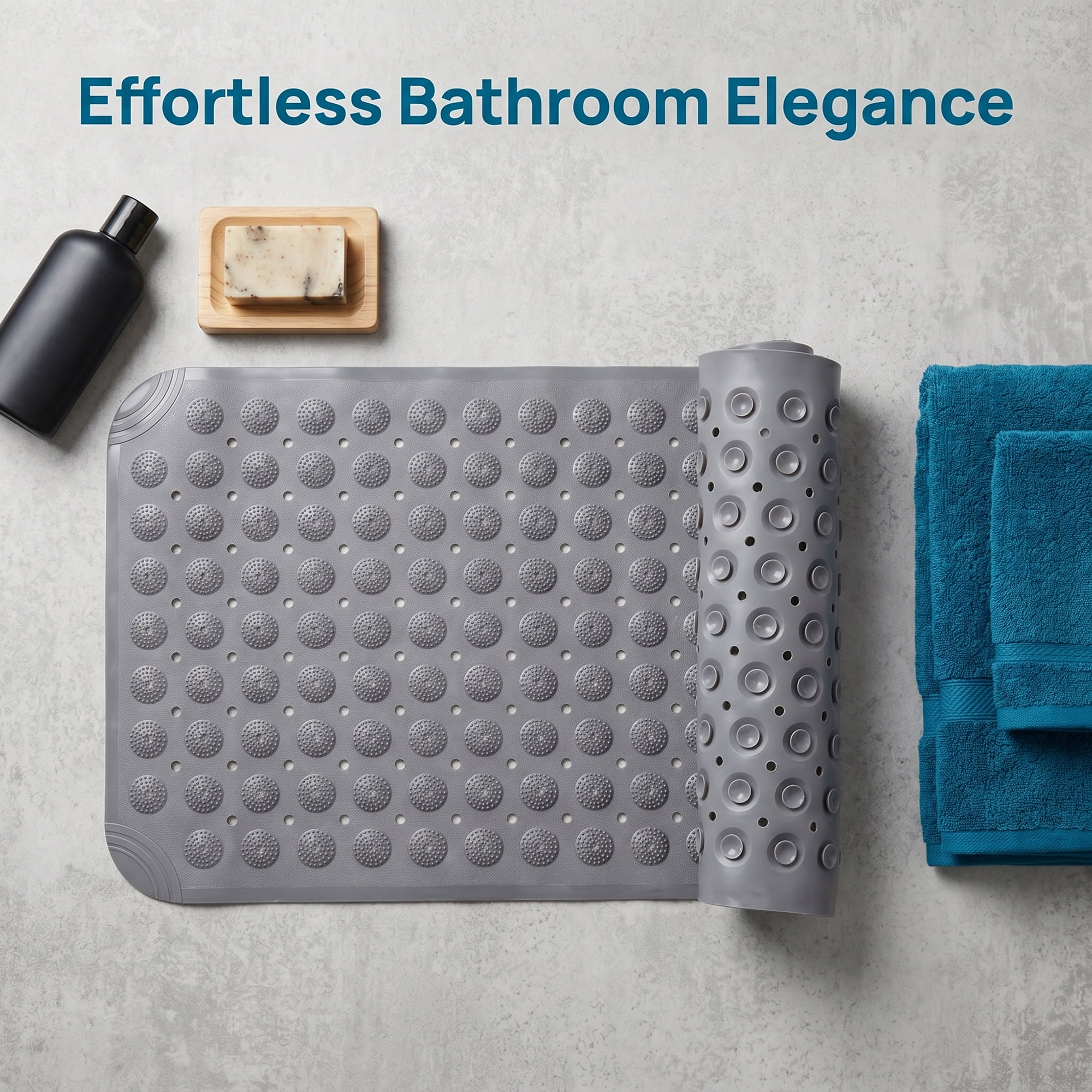 Unique Bargains Non Slip Quick Dry Machine Washable Bath Tub Mat Grey 28" x 14"