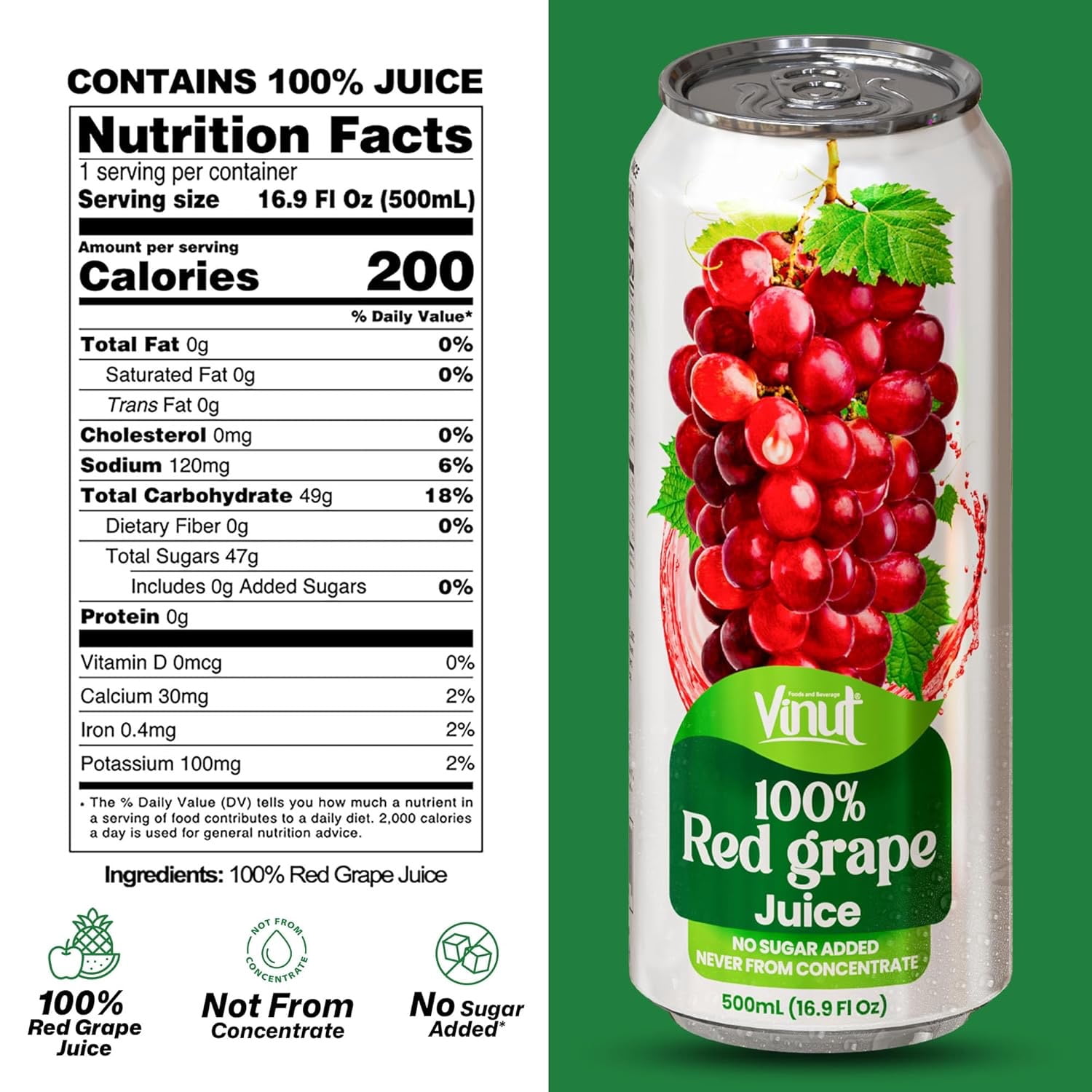 Vinut 16.9 fl oz 100%  NFC Red Grape Juice drink (no sugar added)