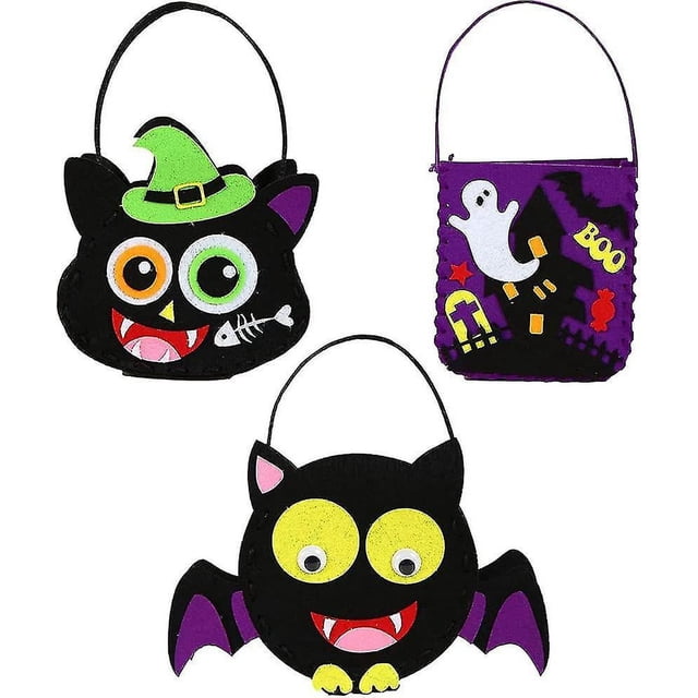 Bolsas De Dulces De Halloween,Bolsas De Regalo De Truco O Trato De Fieltro,Linda Bolsa De Dulces De Fieltro para Favores De Fiesta De Niños Suministros De Fiesta De Halloween (Murciélago,Gato Elf