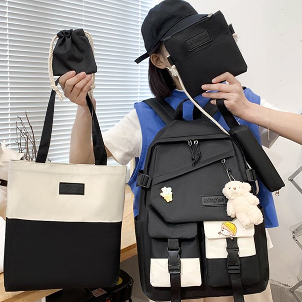Mochila De Colores En Contraste 5 bolsas de campus con estuche para lápices antiarañazos para viajes de trabajo (negro) Sywqhk Para Estrenar