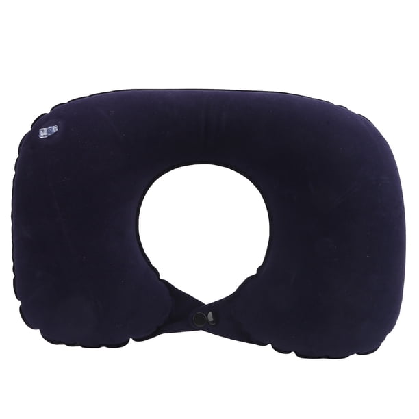 Almohada en forma de U, cojín inflable suave para reposacabezas, protección cervical para coche, oficina, avión (azul marino)