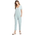 thumbnail image 3 of Wasabi & Mint Womens V-Neck Short Sleeve Comfy Onesie Jumpsuit (M, Sage), 3 of 3