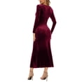 thumbnail image 2 of IBTOM CASTLE Women‘s Velvet Dress Long Sleeve V Neck Ruched Bodycon Wrap Dress Evening Party Wedding Guest Formal Long Dresses M Wine Red, 2 of 5