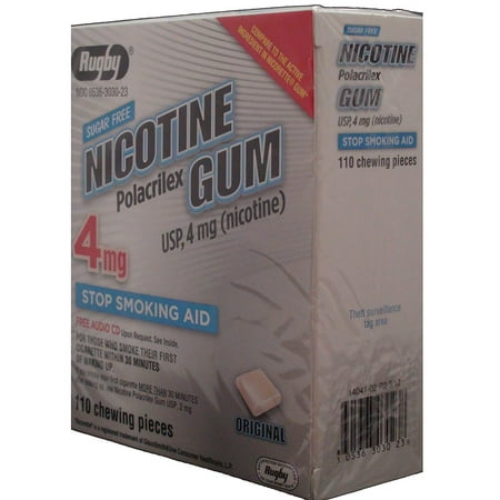 Rugby Nicotine Polacrilex Gum Stop Smoking Aid, Sugar-Free, 110 ct, 4 Pack