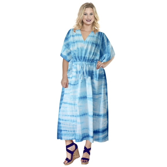 HAPPY BAY Women's Summer Loungewear Relaxed Fit Caftan Maxi Night Shirts 2X-3X Blue_T877