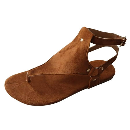 

Toe Post Sandals Women Sale Clearance Ladies Flip Flops Summer Walking Sandals Ankle Strap Thong Flat Roman Sandal Open Toe Beach Shoes for Indoor and Outdoor Size 3-7.5
