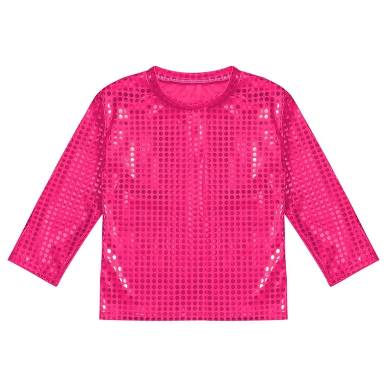 Adeawade Carnival Tops For Girls Long Sleeves Blouse Girls Boys Solid Color Sequin  Glitter Party Gown Top Round Neck Tee Basic Wear 8-9 Years Hot Pink -  Walmart.com