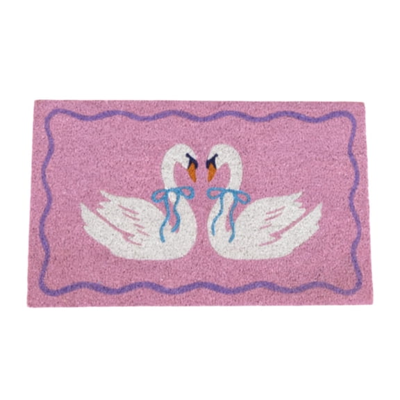 Cute Swan Pattern Doormat, Pink Rectangular Entryway Floor Mat 75x45cm, Printed Non Slips Front Door Rug for Indoor Porch Home Decor