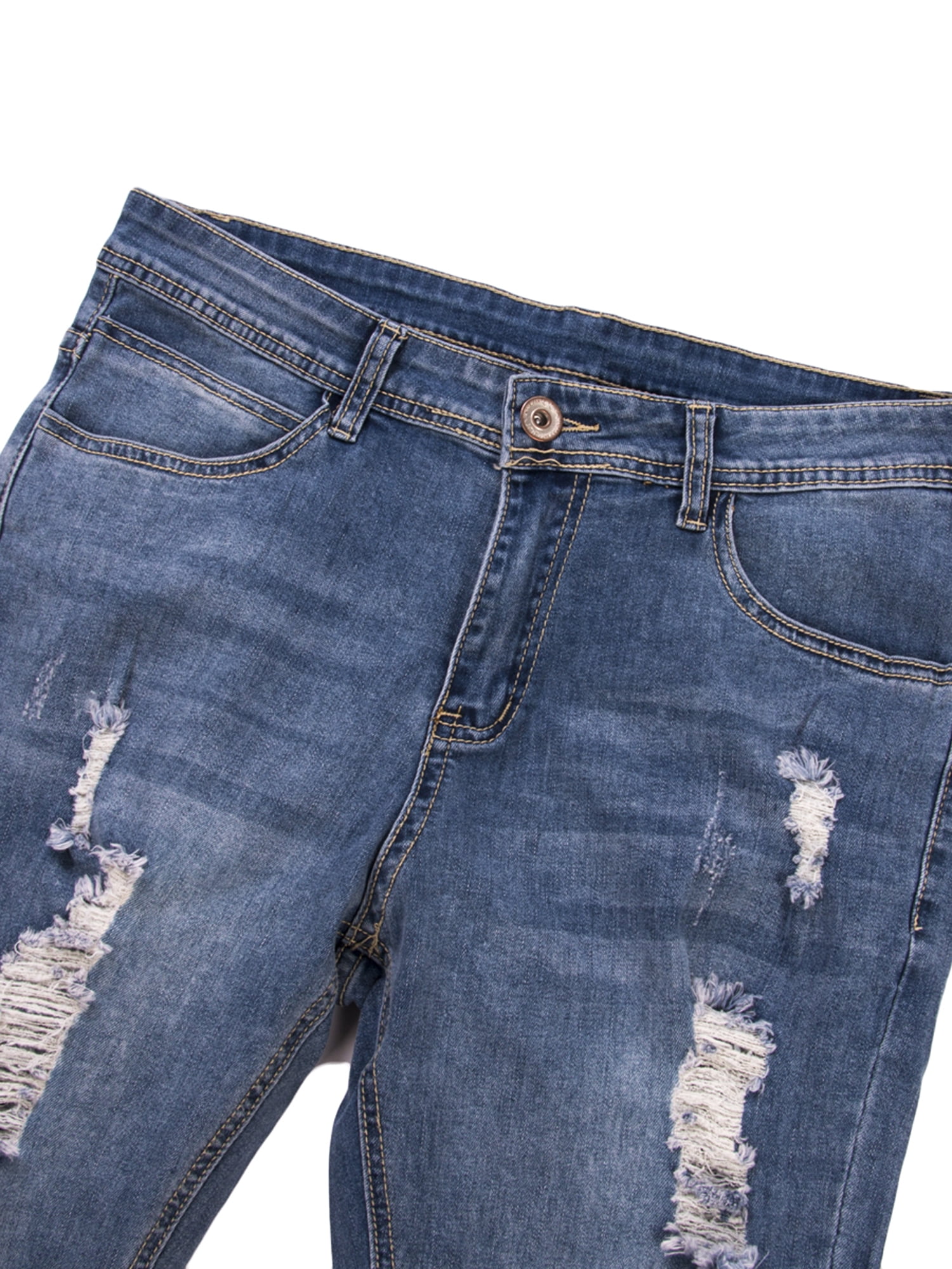 TFFR Men Ripped Hole Jeans, Middle Waist Distressed Destroyed Slim Fit  Stretch Pencil Denim Pants Hip Hop Streetwear 