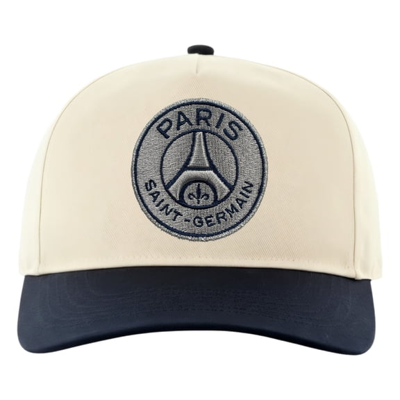 Icon Sports Soccer Club Paris Saint-Germain Embroidered Logo Cap 6 Panel Design - Off-White with Navy Logo [Custom Name/Number] [Custom Name/Number]