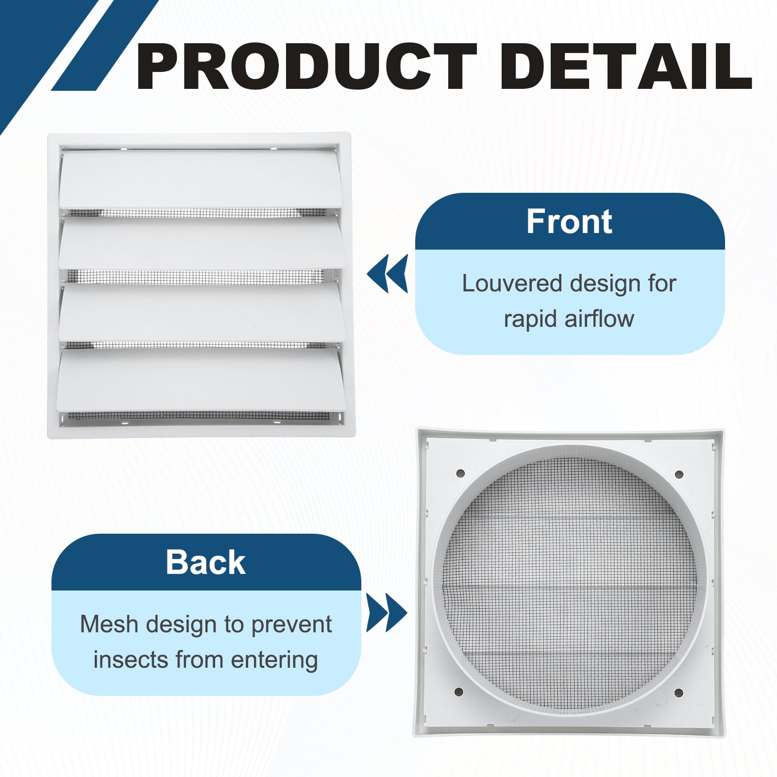 Uxcell 2Set Louvered Exhaust Vent Cover (6" Opening, 6.9"L x 6.9"W) - Air Wall Vent with Dustproof Mesh, Plastic Exhaust Ventilation Grille for Kitchen/Bathroom/Garage, White