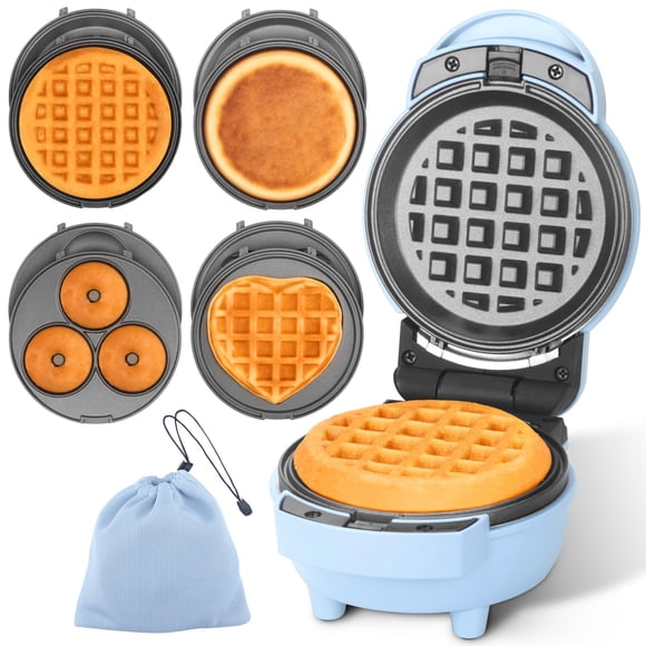 Mini máquina para hacer gofres Baker's Friend 4 en 1 azul compacta