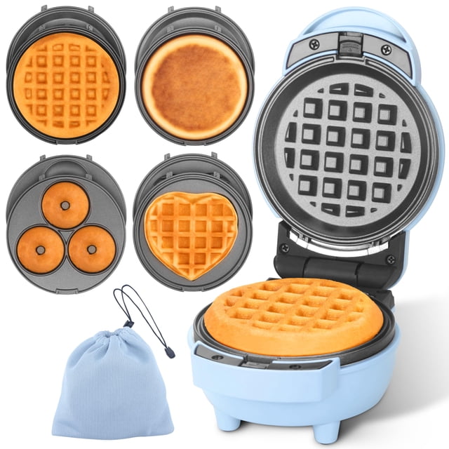 Mini máquina para hacer gofres Baker's Friend 4 en 1 azul compacta