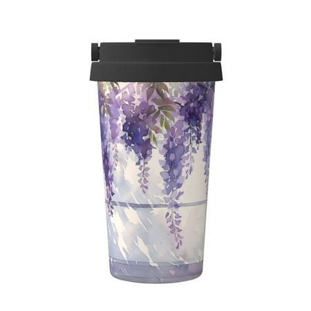 

Qekee Lavender Blooms Window Print Insulated Coffee Mug Coffee Tumbler Cup Thermos Mug Water Bottle with Handle & Flip