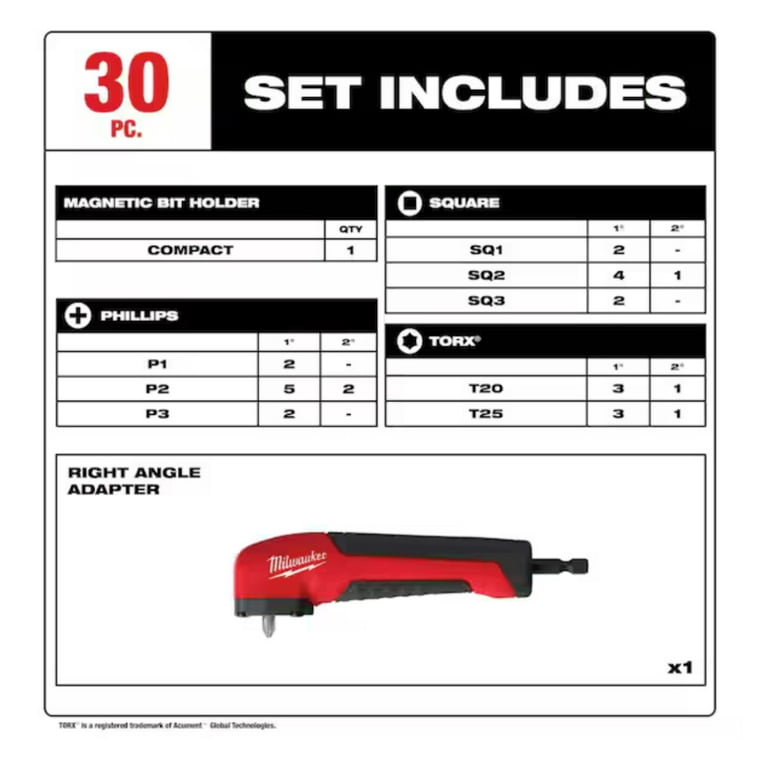 SHOCKWAVE Impact Duty Alloy Steel Drill and Screw Driver Bit Set with Right Angle Adapter Walmart