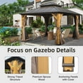 thumbnail image 3 of 12'x12' Hardtop Gazebo with Cedar Wood Frame, Outdoor Wood Gazebo with Galvanized Steel Double Roof, Permanent Metal Roof Gazebo with Curtains and Netting for Patio, Backyard and Lawn(Brown), 3 of 6
