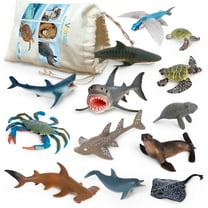 Volnau Sea Creature Toys Figures 13PCS Atlantic Ocean Shark Animal Figurines Plastic Preschool Fish