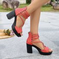 thumbnail image 4 of Sandals for Women Platform Block Heel Peep Toe Ankle Strappy Solid Color Zip up Pumps Summer Vacation Party Prom Dress Shoes Watermelon Red Size 9.5, 4 of 9