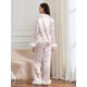 thumbnail image 2 of Conjunto de pijama navideño para mujer, con estampado de Papá Noel y árbol de Navidad, con plumas, camisa de manga larga con botones y pantalones, conjunto de 2 piezas, 2 of 5