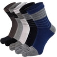 thumbnail image 3 of Calcetines de algodón con cinco dedos para hombre, medias transpirables de tubo medio, a rayas, coloridas, para negocios, 5 pares, 3 of 4