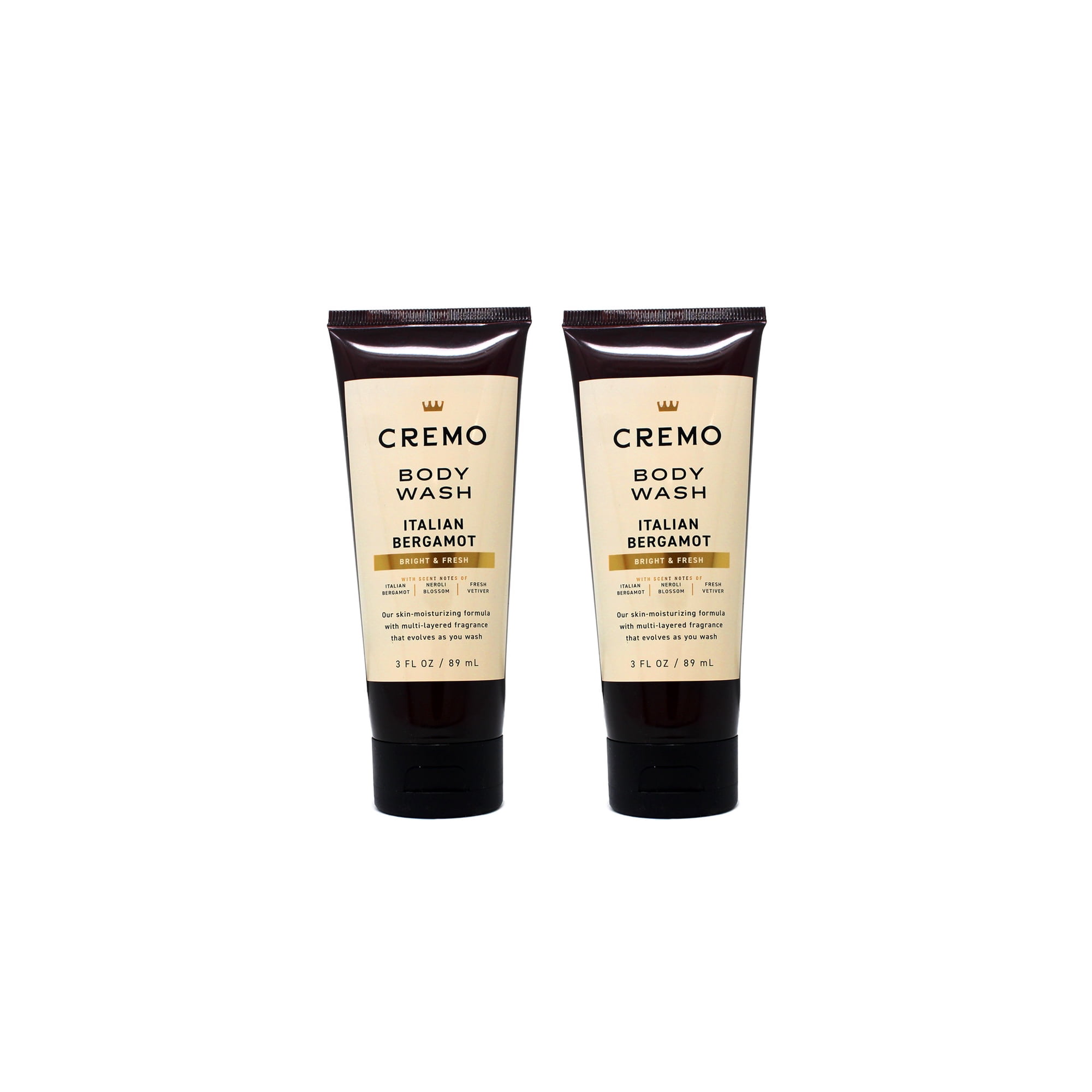 Cremo Italian Bergamot Body Wash for Men, Travel Size Rich-Lathering Shower Gel, Bergamot, Neroli Blossom & Vetiver Scent, 3 fl oz Pack of 2