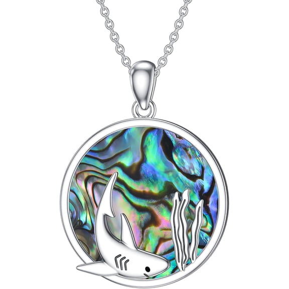 Shark Necklace Sterling Silver Abalone Shark Jewelry For Women Men Shark Gifts For Shark Lovers