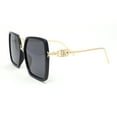 thumbnail image 3 of Lion Emblem Diva Oversize Rectangle Butterfly Luxury Fashion Sunglasses Black Gold - Black, 3 of 4