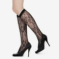 thumbnail image 6 of CHUNTIAN Sox Womens Fishnet Knee High Socks Girls Hollow Out Black Lace Stockings Sexy Sheer Mesh Trouser Socks Calf Sock, 6 of 7