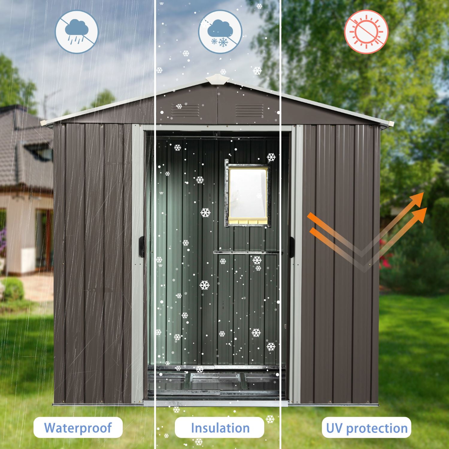 Aimee Lii 88"x46" Outdoor Storage Shed, Utility Tool Shed Storage House, Sheds Outdoor Storage for Backyard Garden Patio Lawn, Gray Aimee Lii 88"x46" Outdoor Storage Shed, Utility Tool Shed Storage House, Sheds Outdoor Storage for Backyard Garden Patio Lawn, Gray