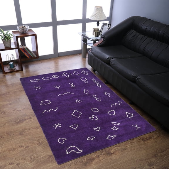 Rugsotic Carpets Handmade Rugs Hand Knotted Loom Rectangle 6'x9' Purple White Silk Mix for Indoor Use