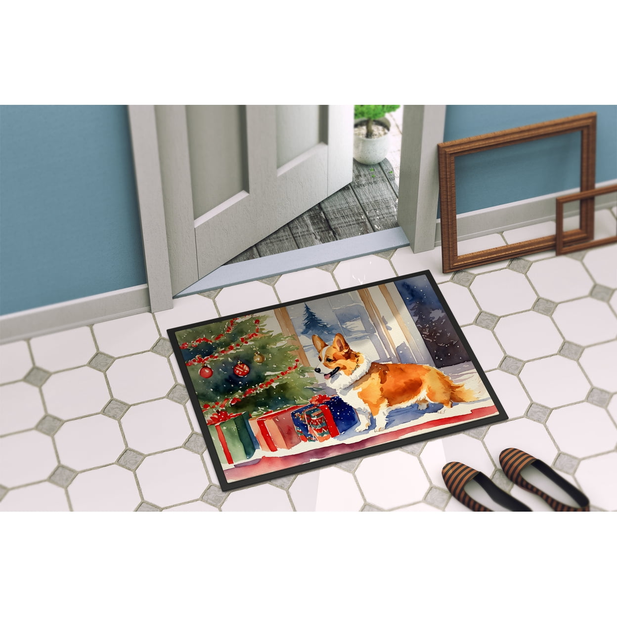 Carolines Treasures DAC2638MAT 0.15 x 18 x 27 in. Corgi Cozy Christmas Doormat