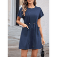 thumbnail image 4 of Women Spring Summer Dresses 2025 Casual Round Neck Ruffle Short Sleeve Flowy A Line Mini Dress with Pockets Robin Blue S, 4 of 8