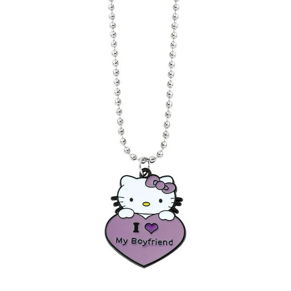 Anime Sanrio Hello Kitty Necklace Cartoon Kitty White Metal Badge Heart Shape Pendant Beads Chain Necklace for Couple Jewelry