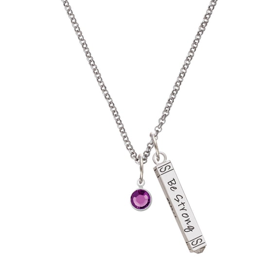 Delight Jewelry Crystal Purple Channel Drop Silvertone Be Strong and Courageous Bar Charm Necklace, 23"