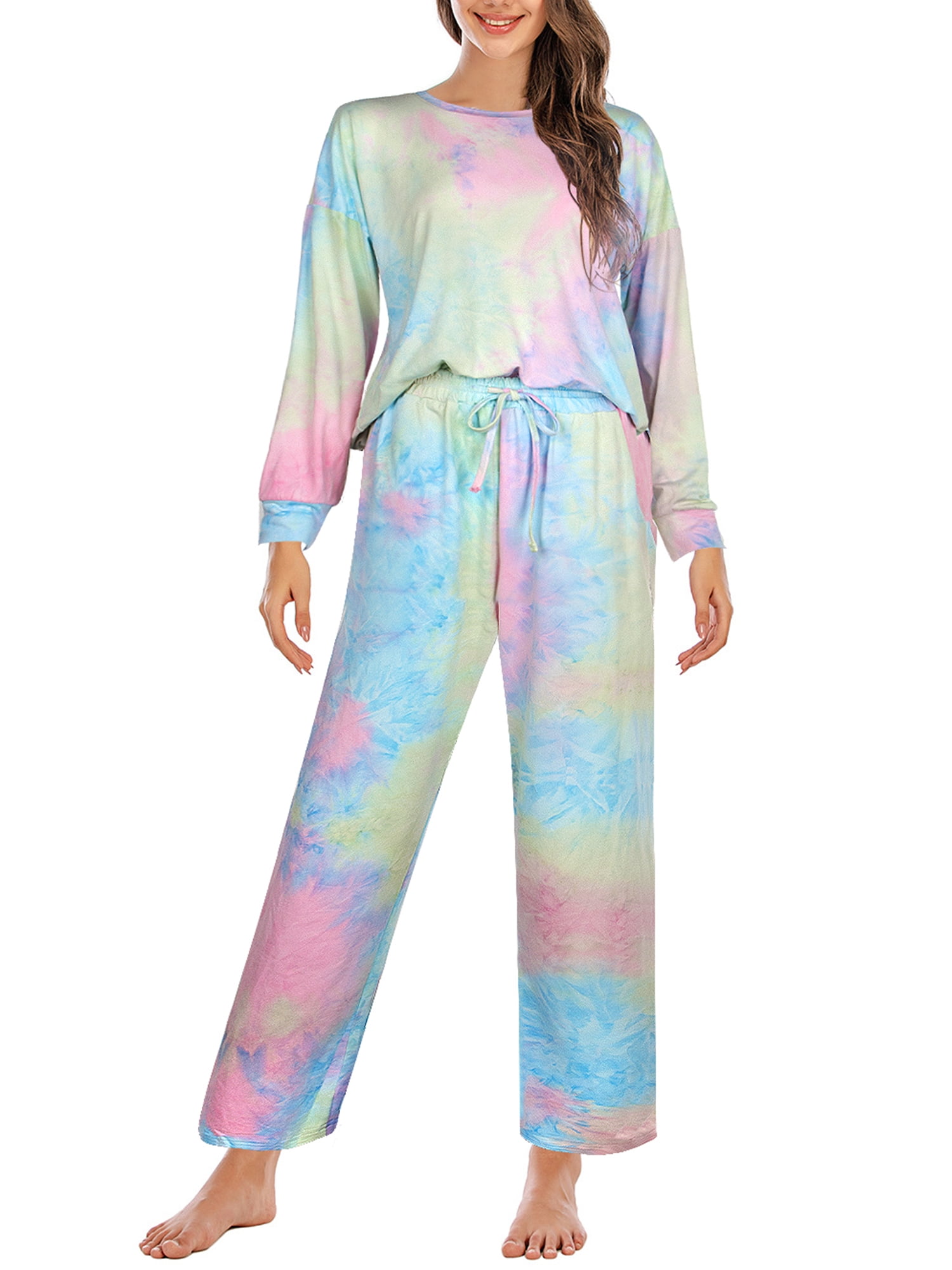 Shealles Womens Tie Dye Pajamas Set 2 Piece Loungewear Sleepwear Long