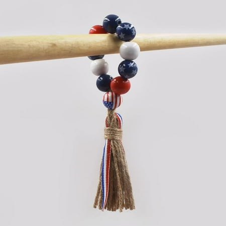 

CHEDFAY Patriotic Set of 6 Wooden Bead Napkin Rings with Rope Tassel - Independence Day Theme Durable Metal Construction