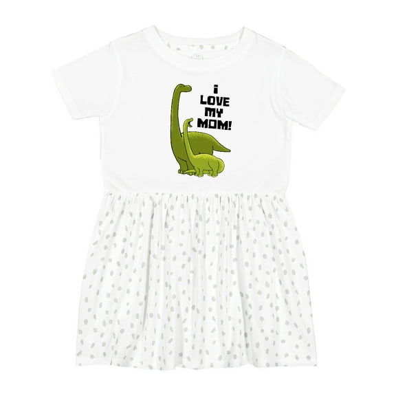 Inktastic I Love My Mom with Baby and Mommy Brontosaurus Girls Toddler Dress
