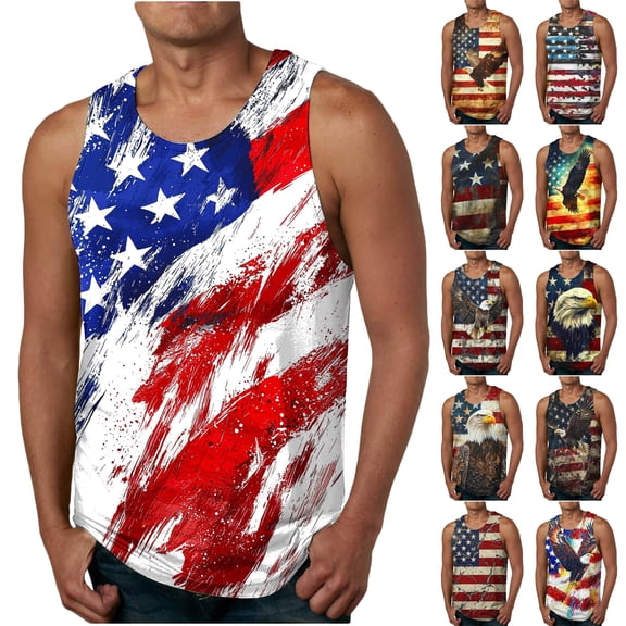VBTAPA American Flag Tank Top Men 4th of July Shirts USA Print Patriotic Sleeveless Muscle Tee Tops Red L